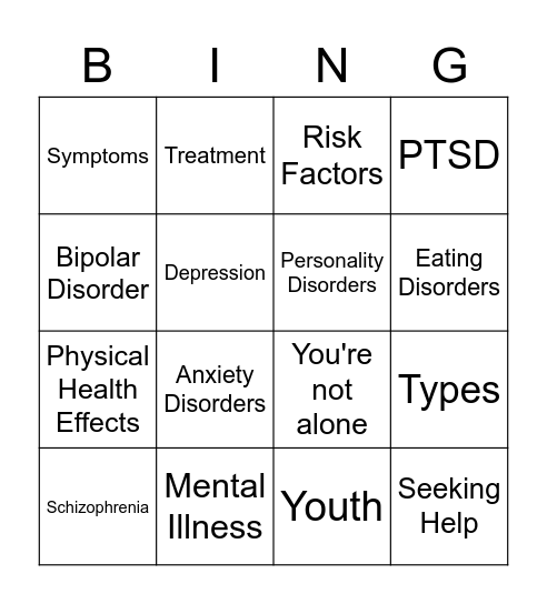 Mental Illness Awareness Week Bingo Card
