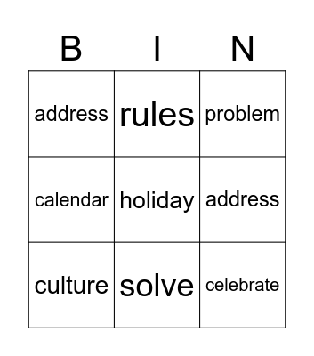 Untitled Bingo Card