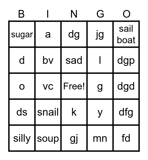 Sample Bingo Card