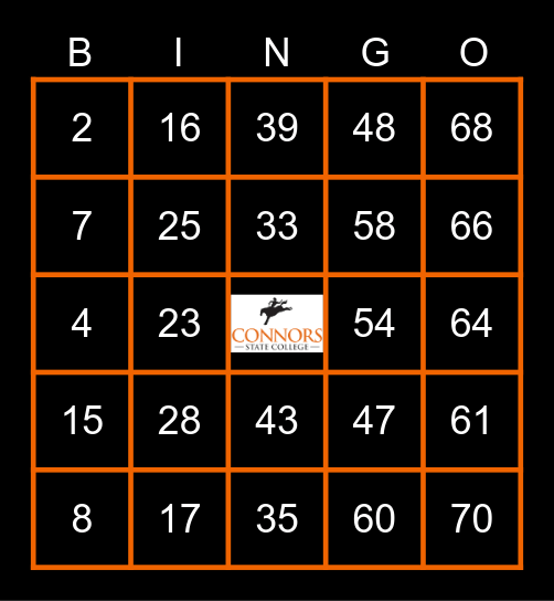Connors State Scholarship Bingo Card