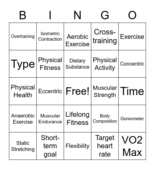 Physical Activity and Physical Health Bingo Card