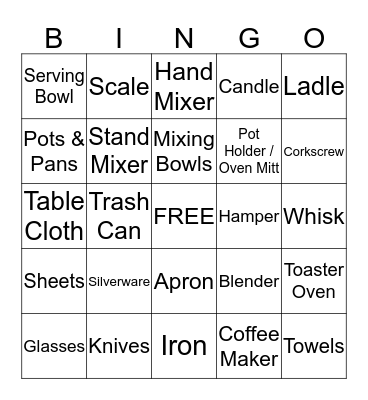 Bridal Shower Bingo Card