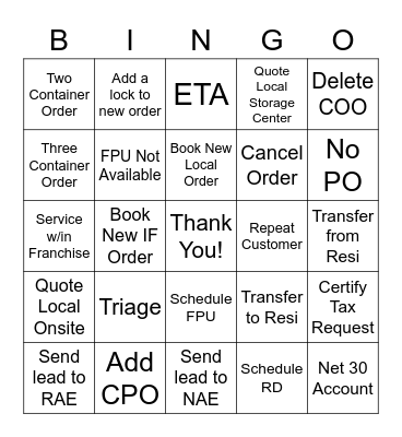 Customer Service Week - Sales Bingo Card