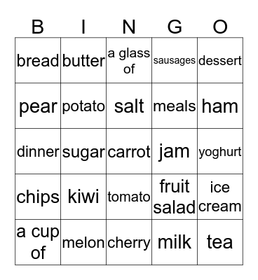 Food Bingo Card