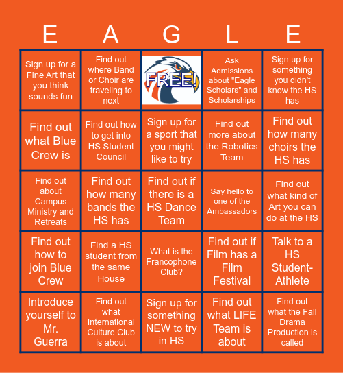 High School EAGLE Bingo! Bingo Card