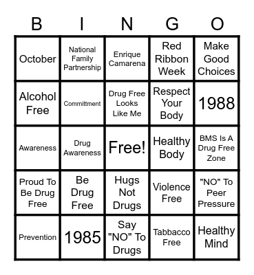 Red Ribbon Week Bingo Card