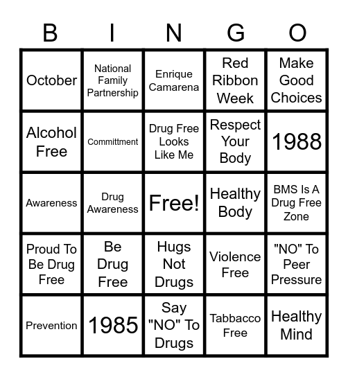 Red Ribbon Week Bingo Card