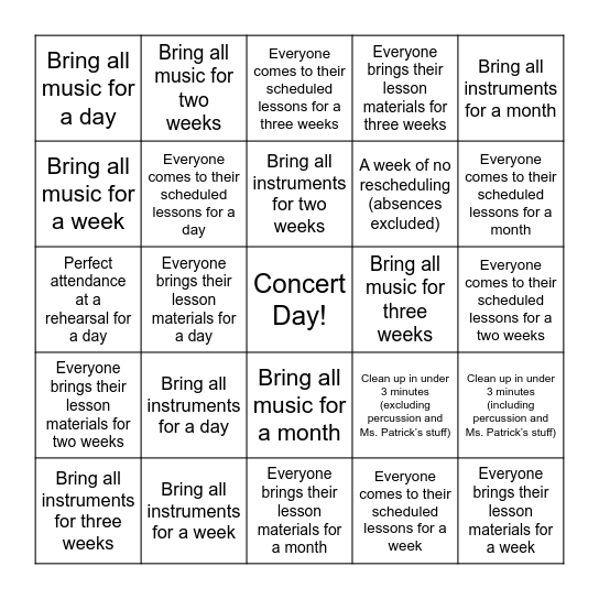 Band Bingo! Bingo Card