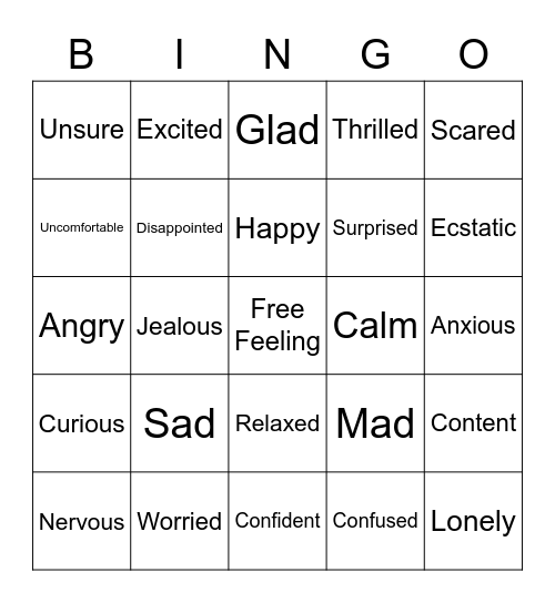 Feelings Bingo Card