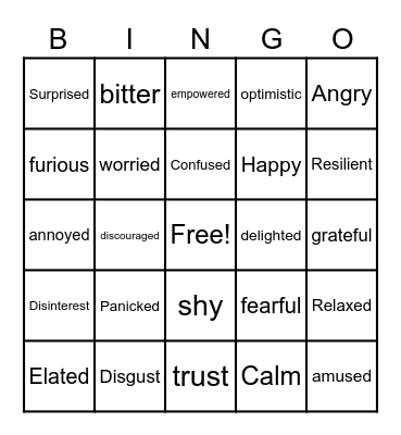 Emotions Bingo Card