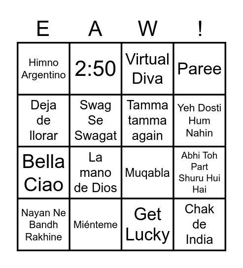 ARG / IND MUSIC BINGO Card