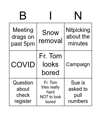 Finance Council Bingo Card
