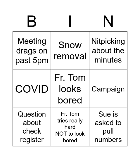 Finance Council Bingo Card