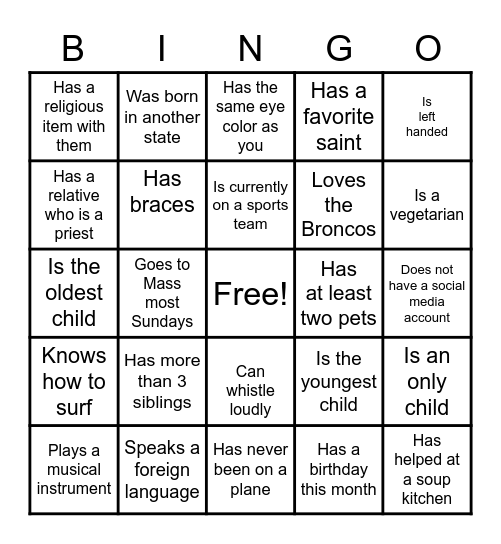 PEOPLE BINGO Card