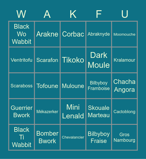 (Kido Skull ROUND #1) Monstres Wakfu Bingo Card