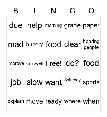Signs Units 1 and 2 Bingo Card