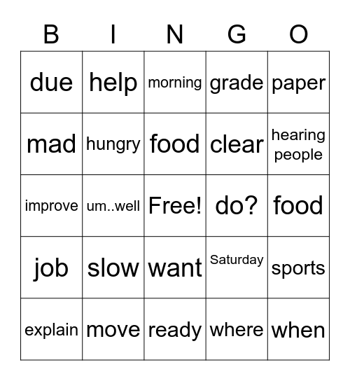 Signs Units 1 and 2 Bingo Card
