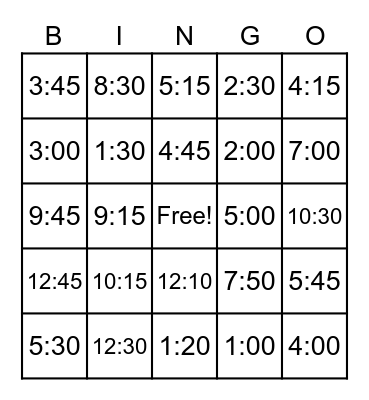 Telling time in Spanish Bingo Card