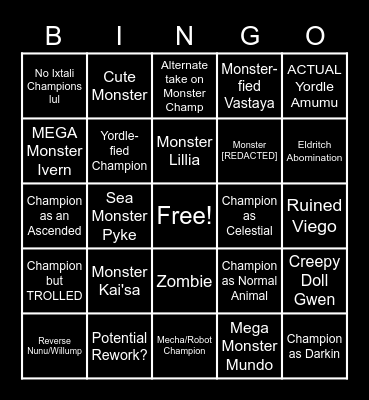 MONSTERS ART CONTEST BINGO Card