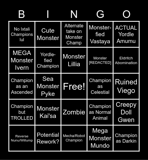 MONSTERS ART CONTEST BINGO Card