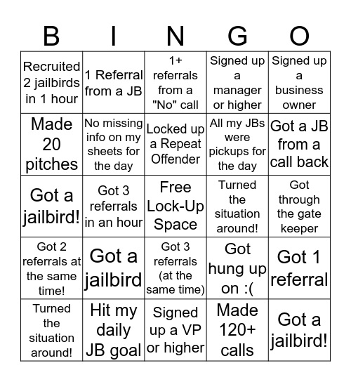 RC Lock-Up Bingo Card