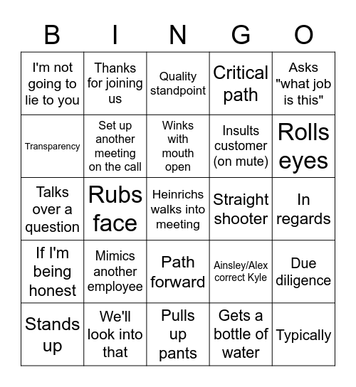 Kyle-isms Bingo Card