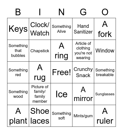 Random Items Bingo Card