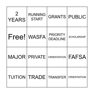 COLLEGE & CAREER BINGO Card