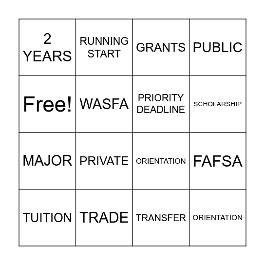 COLLEGE & CAREER BINGO Card