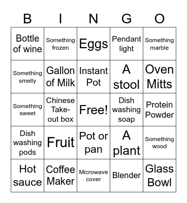 Kitchen Bingo Card