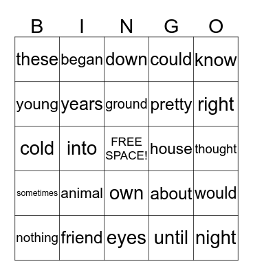 Wall Word Bingo Card