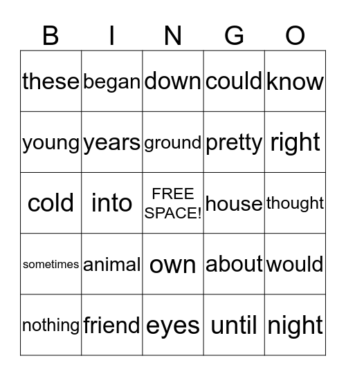 Wall Word Bingo Card