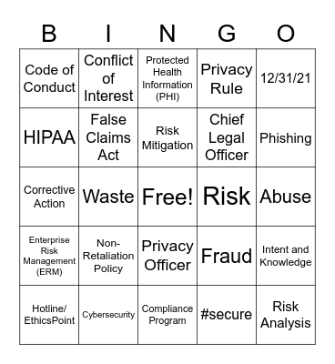 Compliance Week Bingo Card