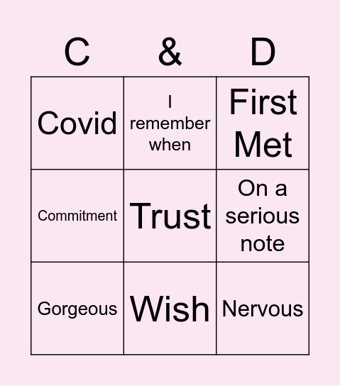 Wedding Speech Bingo Card