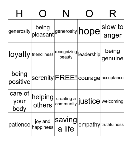 Midot    Bingo Card