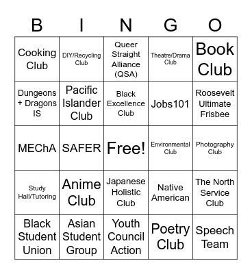 RHS Club Fair Bingo Card