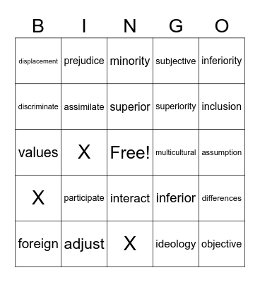 Identity Vocabulary Bingo Card