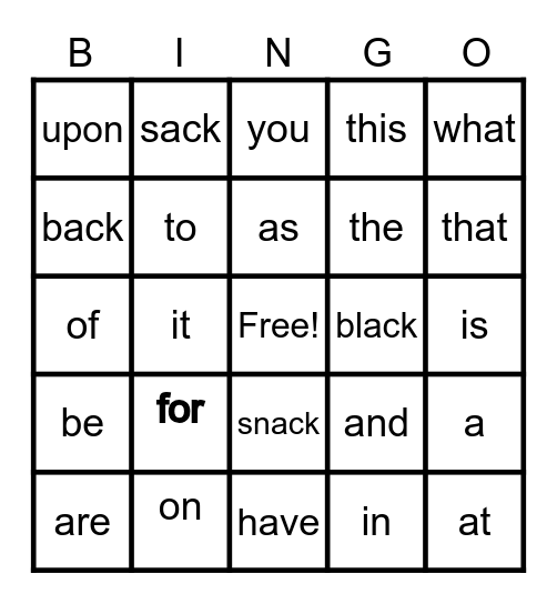 Sight Words Bingo Card