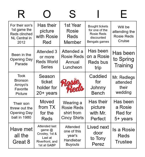 FIND THE ROSIE RED WHO... Bingo Card