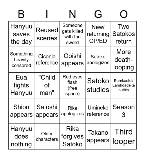 Higurashi Sotsu Ep 15 Bingo Card