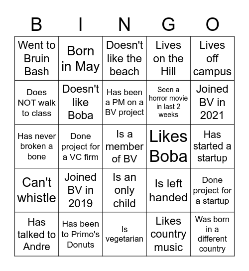 BV Bingo! Bingo Card