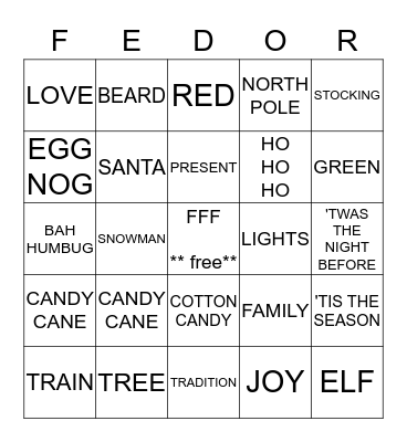 Fedor Holiday BINGO Card