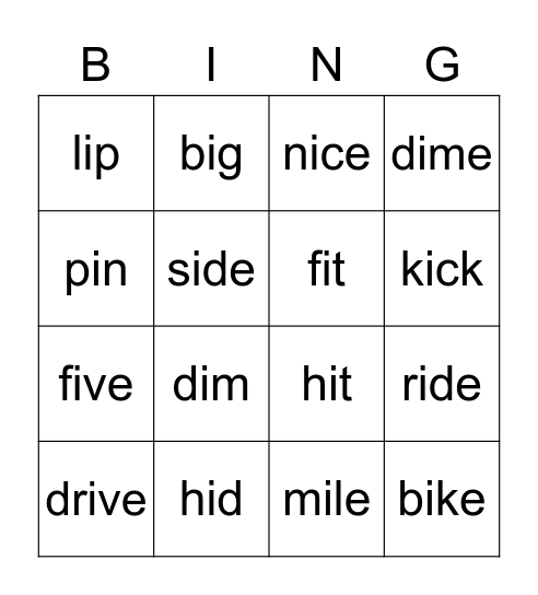 Short i and Long i Bingo Card