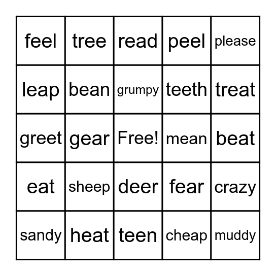 Long E Bingo Card