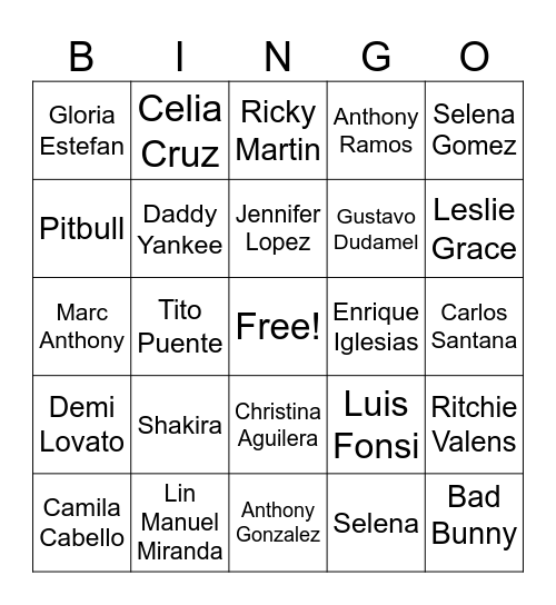National Hispanic Heritage Month Bingo Card