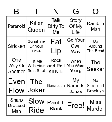 Guitar Hero #1 Bingo Card