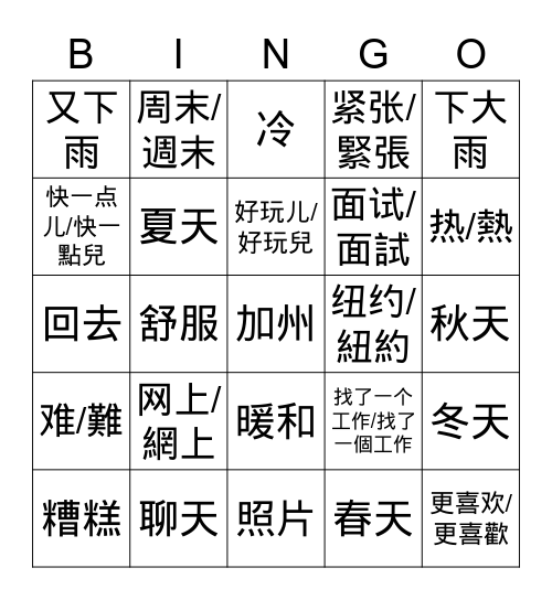 IC 天气/天氣 Bingo Card