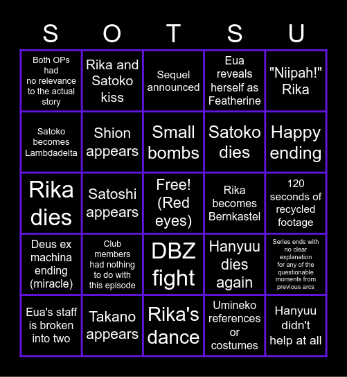 Higurashi Sotsu Bingo Card
