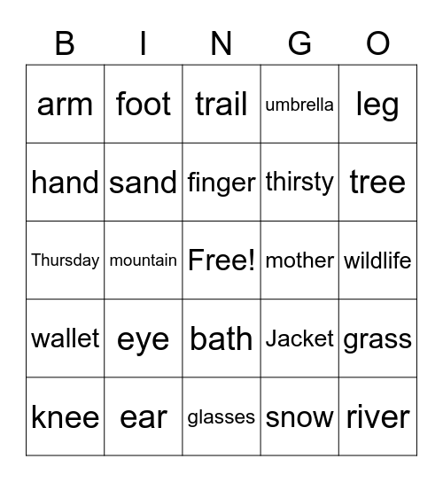 English Time 3 Bingo Card