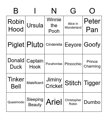 Disney Characters Bingo Card